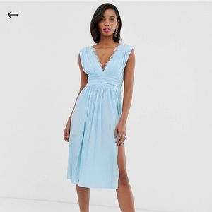 ASOS DESIGN Premium Lace Insert Pleated Midi Dress Size 8 for Wedding Guest